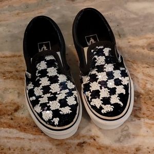 Girls Sequin Checkered Black Vans size 11.5